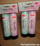 PARTIJ STICKER CONFETTI CANNON UNICORN 15CM PER 2 STUKS