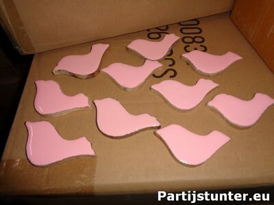 PARTIJ HOUTEN DECO FIGUURTJES ROZE