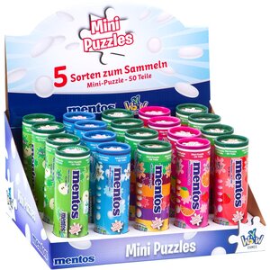 PARTIJ MINI PUZZEL MENTOS 50 STUKJES IN DISPLAY