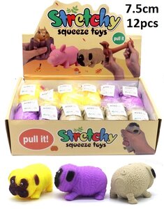 PARTIJ SQUEEZE TOYS 7,5CM PUG  IN DISPLAY