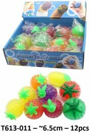 PARTIJ SQUEEZE BAL FRUIT 6-9CM IN DISPLAY