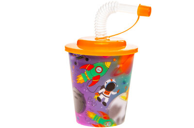 PARTIJ 3D BEKER MET RIETJE EN DEKSEL RUIMTE