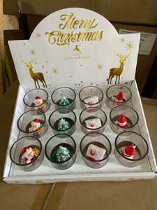 PARTIJ KERSTKAARSJES IN GLAS IN DISPLAY