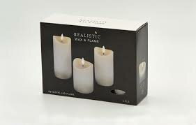 PARTIJ REALISTISCHE WAX EN VLAM KAARSEN 3 DELIG