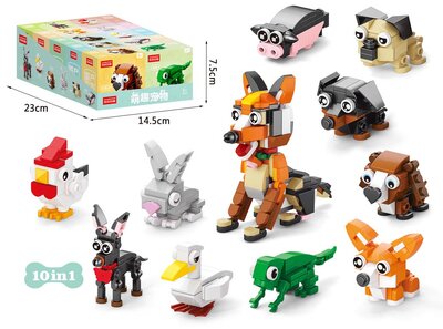 PARTIJ BOUWSTENEN MET VERSCHILLENDE DIEREN IN DISPLAY