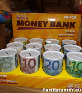 PARTIJ METALEN EURO SPAARPOT MONEY BANK 8X11CM IN DISPLAY