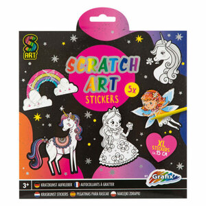 PARTIJ SCRATCH ART STICKERS 5 PCS & SCRATCH PEN, 2 ASS